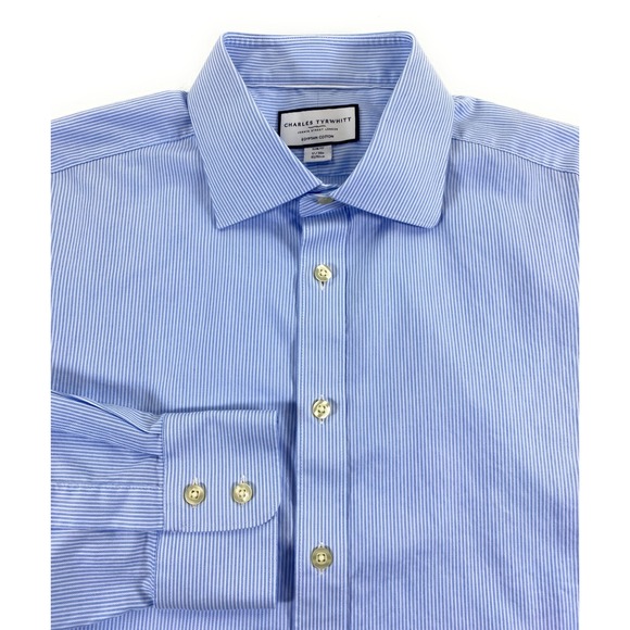 Charles Tyrwhitt Men's SLIM FIT  Egyptian Cotton Blue Stripe Dress Shirt 17/34 - Picture 1 of 9